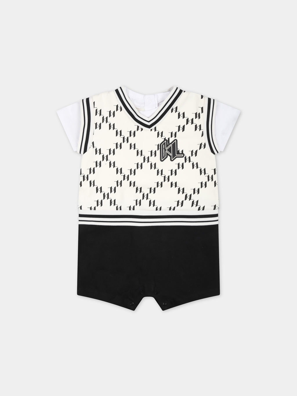 Multicolor romper for baby boy with all-over K/IKoniK graphic print